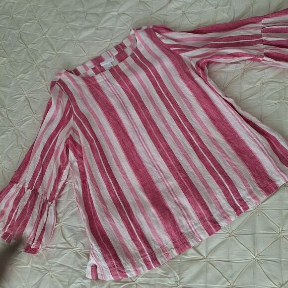 Charter Club 1X linen blouse top, ruffle sleeves - Picture 7 of 10